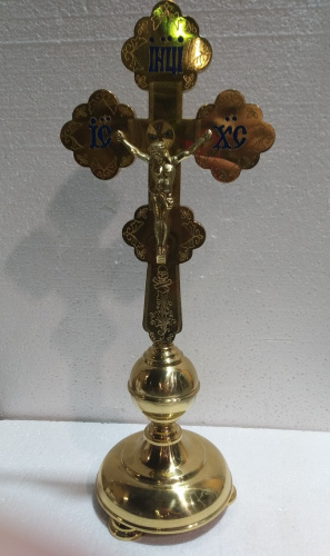 Крест настольный латунный с подставкой, эмаль, 20х50 см, У-1033 фото 2