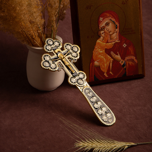 Крест требный, цинковый сплав, черная и белая эмаль, 7,5х17 см фото 2