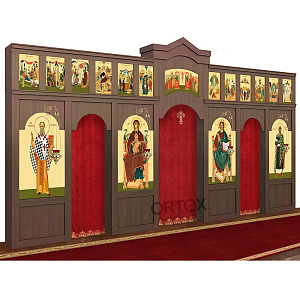 Иконостас "Самарский" двухъярусный, цвет "орех донской", 608х40х345 см (без Царских врат и диаконских дверей)