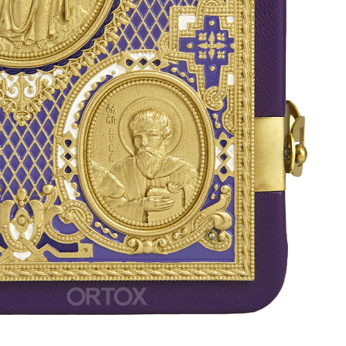 Евангелие требное среднее фиолетовое, оклад "под золото", кожа, эмаль, 17х22 см фото 6