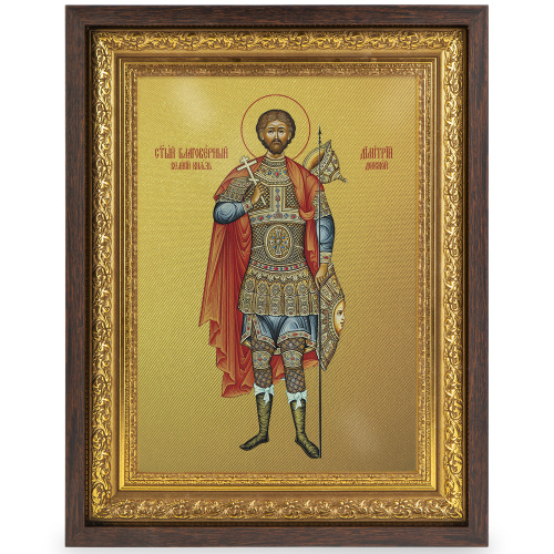 Икона благоверного великого князя Димитрия Донского, в широком багете, цвет "темный дуб", на холсте, с золочением фото 2