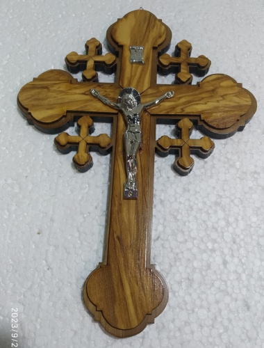 Крест настенный деревянный с распятием из цинкового сплава, 19,5х27 см, У-0836 фото 6