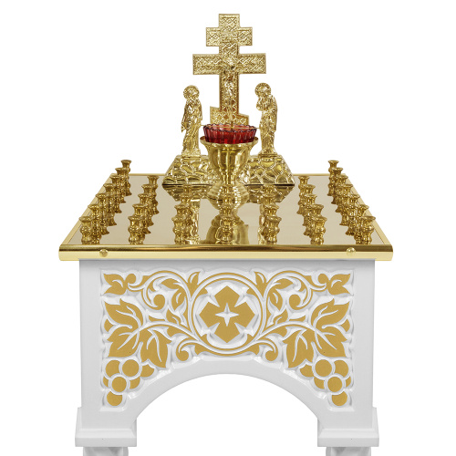 Панихидный стол на 36-50 свечей "Суздальский" белый с золотом (поталь), колонны, резьба, 46х46х100 см фото 9