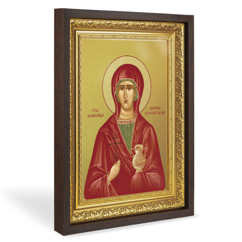 Икона великомученицы Анастасии Узорешительницы, в широком багете, цвет "темный дуб", на холсте, с золочением