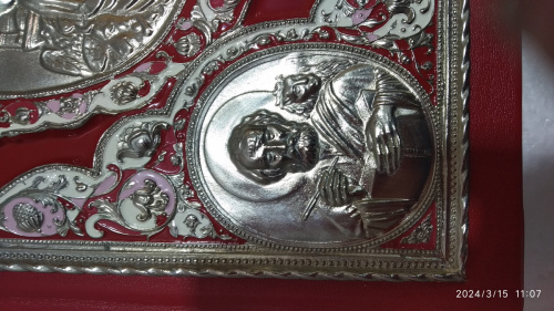 Апостол красный, оклад "под серебро", кожа, эмаль, 23х30 см, У-1150 фото 9