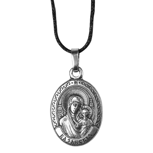 Образок мельхиоровый с ликом Божией Матери "Казанская" овальной формы, серебрение фото 3
