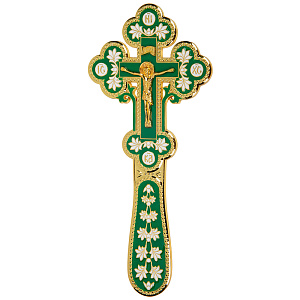 Крест требный, цинковый сплав, зеленая и белая эмаль, 10х22,5 см (с полировкой)