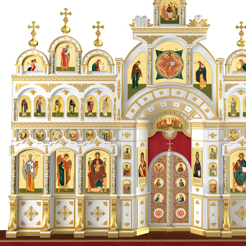 Иконостас "Рождественский" четырехъярусный белый с золотом (поталь), 848,5х763х53 см фото 6