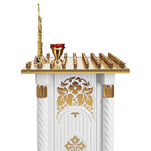 Панихидный стол на 100 свечей "Суздальский" белый с золотом (поталь), тумба, резьба, 85х46х100 см фото 7