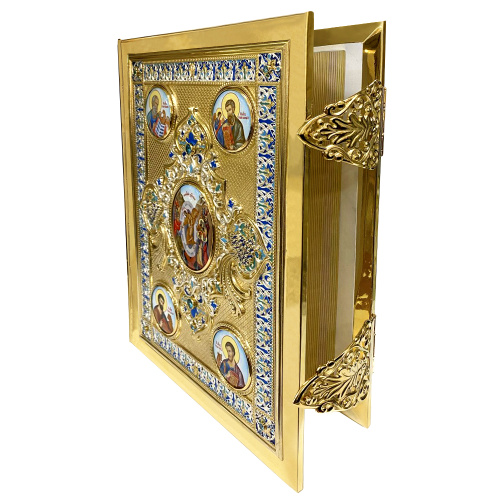 Евангелие напрестольное, латунный оклад в позолоте, фианиты, эмаль, 30х35 см фото 3