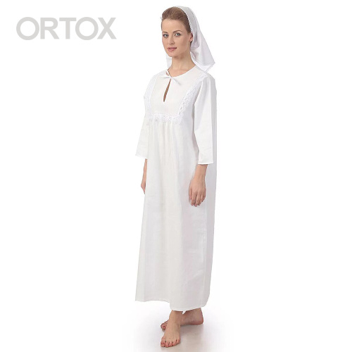 Рубашка для крещения женская белая из плотной бязи, размер в ассортименте фото 2