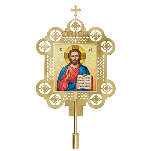 Запрестольные крест и икона с ликами Спасителя и Божией Матери "Феодоровская", комплект, латунь фото 2