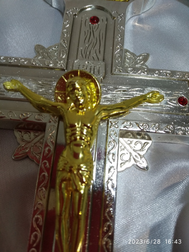 Крест напрестольный латунный с подставкой, 19х40 см, У-0644 фото 5