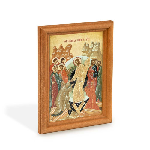 Икона Воскресения Христова в деревянной рамке, цвет "кипарис", 12х1,5 х17 см
