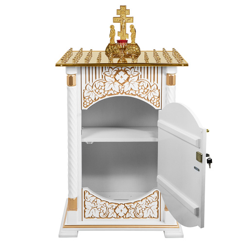 Панихидный стол на 70 свечей "Суздальский" белый с золотом (патина), тумба, резьба, 70х46х100 см фото 3
