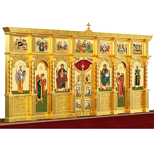 Иконостас "Владимирский" двухъярусный позолоченный, 690х348х40 см №2 (краска)