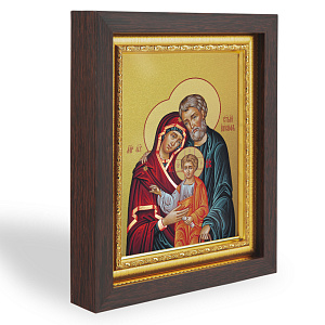 Икона Святого семейства, в узком багете, цвет "темный дуб", на холсте, с золочением (14,3х17,4 см (под икону А7))