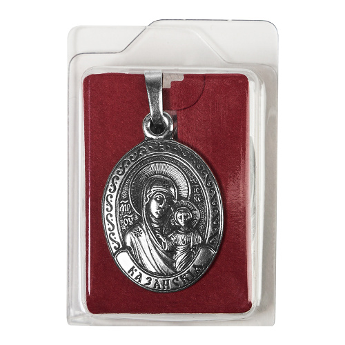 Образок мельхиоровый с ликом Божией Матери "Казанская" овальной формы, серебрение фото 6