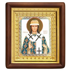 Икона святителя Никиты Печерского, епископа Новгородского, 18х20 см, деревянный киот (светлый киот)