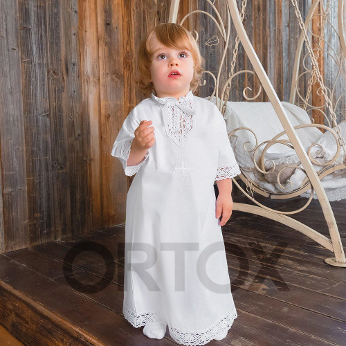 Рубашка для крещения "Традиция" белая из плотного сатина, размер в ассортименте фото 2