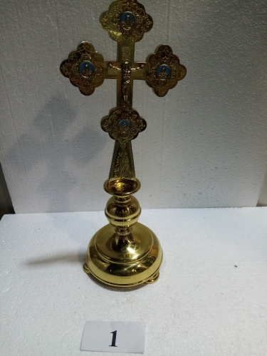 Крест настольный латунный с подставкой, эмаль, 15х44 см, У-0646 фото 2