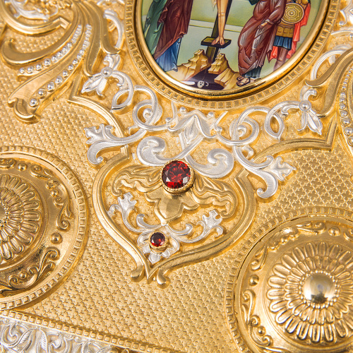 Евангелие напрестольное, латунный оклад в позолоте и серебрении, фианиты, 30х35 см фото 14