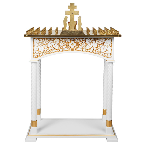 Панихидный стол на 70-100 свечей "Суздальский" белый с золотом (патина), колонны, резьба фото 10