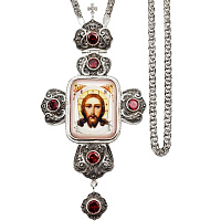 Крест наперсный из ювелирного слава, серебрение, фианиты, с цепью, 8х15 см