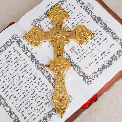 Крест напрестольный, гравировка, камни, цвет "под золото", 19,5х31 см фото 12