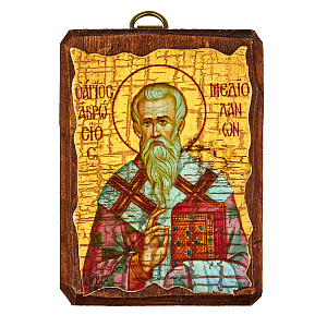 Икона святителя Амвросия Медиоланского, 6,5х9 см, под старину (береза)