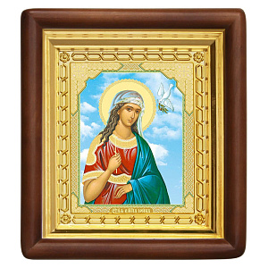 Икона великомученицы Ирины Македонской, 18х20 см, деревянный киот (светлый киот)