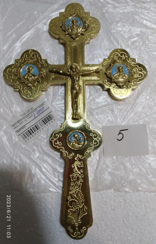 Крест напрестольный латунный с ликами, эмаль, 20х31 см, У-0630 фото 16
