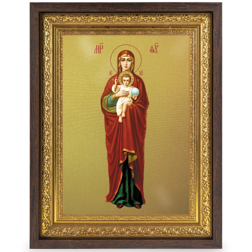 Икона Божией Матери "Валаамская", в широком багете, цвет "темный дуб", на холсте, с золочением фото 2