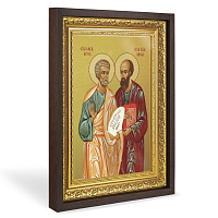 Икона святых апостолов Петра и Павла, в широком багете, цвет "темный дуб", на холсте, с золочением
