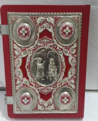 Апостол красный, оклад "под серебро", кожа, эмаль, 23х30 см, У-1150 фото 3