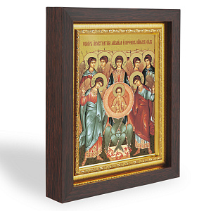 Икона Собора Архангела Михаила, в узком багете, цвет "темный дуб", на холсте, с золочением (14,3х17,4 см (под икону А7))