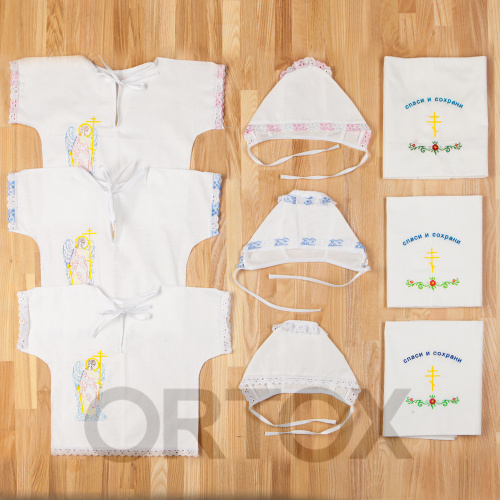 Крестильный набор из трех предметов: пеленка, распашонка, чепчик, размер 56-62 см, вышивка фото 6