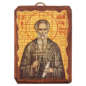 Икона преподобного Афанасия Афонского, 6,5х9 см, под старину (береза)