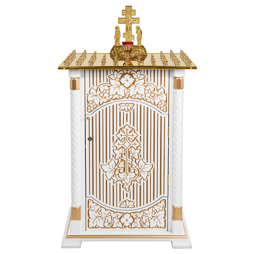 Панихидный стол на 70 свечей "Суздальский" белый с золотом (патина), тумба, резьба, 70х46х100 см фото 2