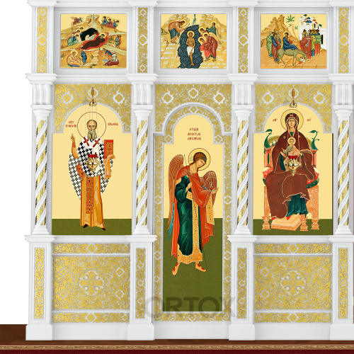 Иконостас "Владимирский" четырехъярусный белый с золотом (поталь), 690х730х45 см фото 6