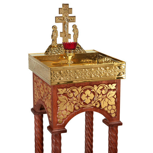 Панихидный стол песковой "Суздальский", цвет "кипарис" с золотом (поталь), колонны, резьба, 46х46х100 см фото 5