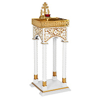 Панихидный стол песковой "Суздальский" белый с золотом (патина), колонны, резьба, 40х40х100 см