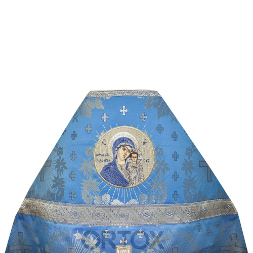 Иерейское облачение голубое с иконой Божией Матери "Казанская", парча фото 4