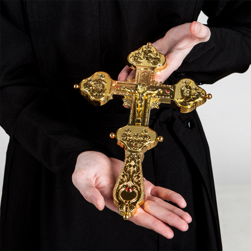 Крест напрестольный, гравировка, камни, цвет "под золото", 19,5х31 см фото 11