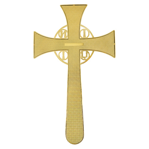 Крест требный четырехконечный, цинковый сплав, красная эмаль, камни, 17х29 см фото 9