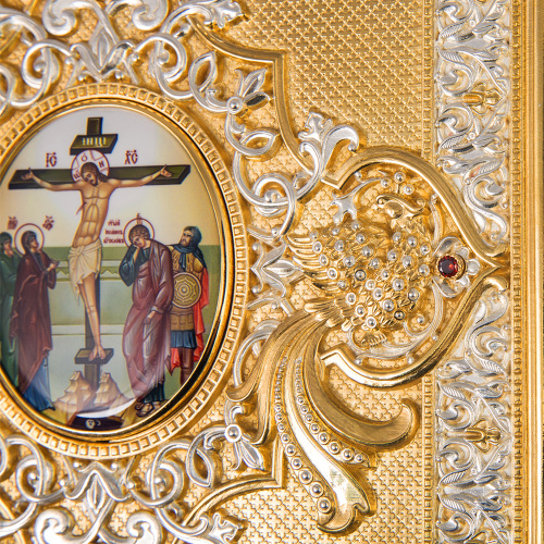 Евангелие напрестольное, латунный оклад в позолоте и серебрении, фианиты, 30х35 см фото 15