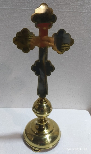 Крест настольный латунный с подставкой, эмаль, 20х50 см, У-1034 фото 3
