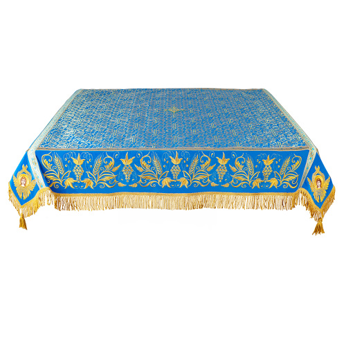 Пелена на престол голубая с золотой вышивкой, парча, 130х130 см фото 2