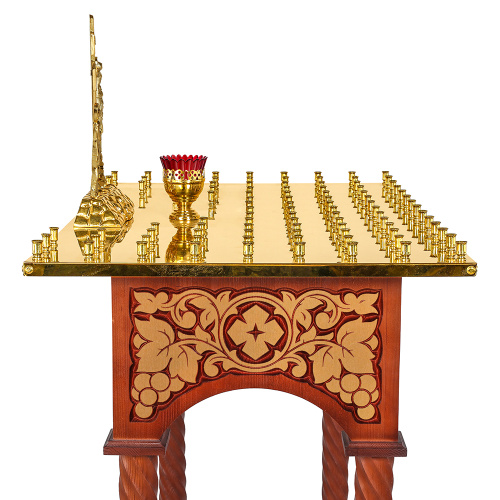 Панихидный стол на 70-100 свечей "Суздальский", цвет "кипарис" с золотом (поталь), колонны, резьба фото 6