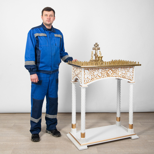 Панихидный стол на 70-100 свечей "Суздальский" белый с золотом (патина), колонны, резьба фото 15